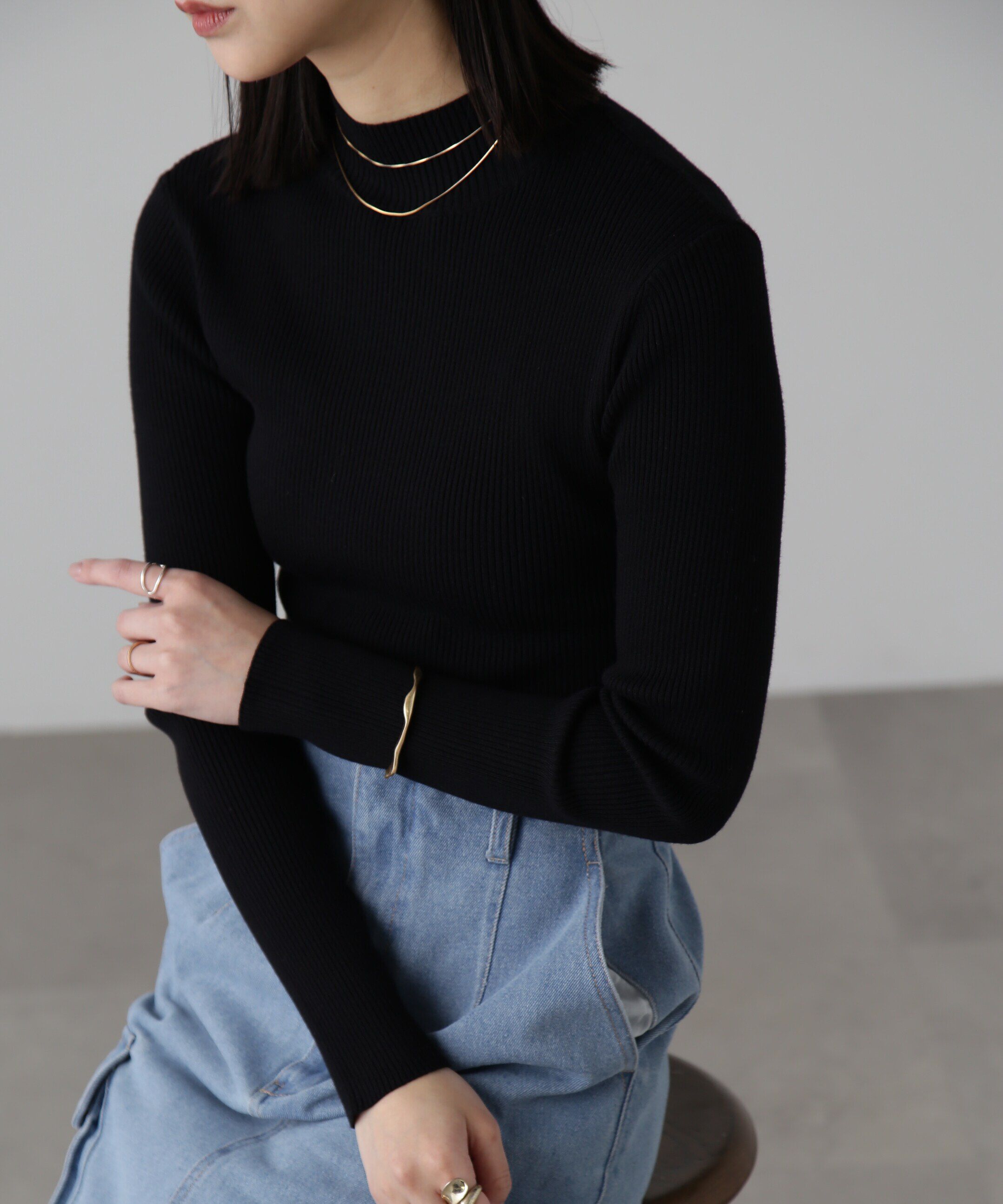  「ハイネックショート丈リブニット」|ニット・セーター|