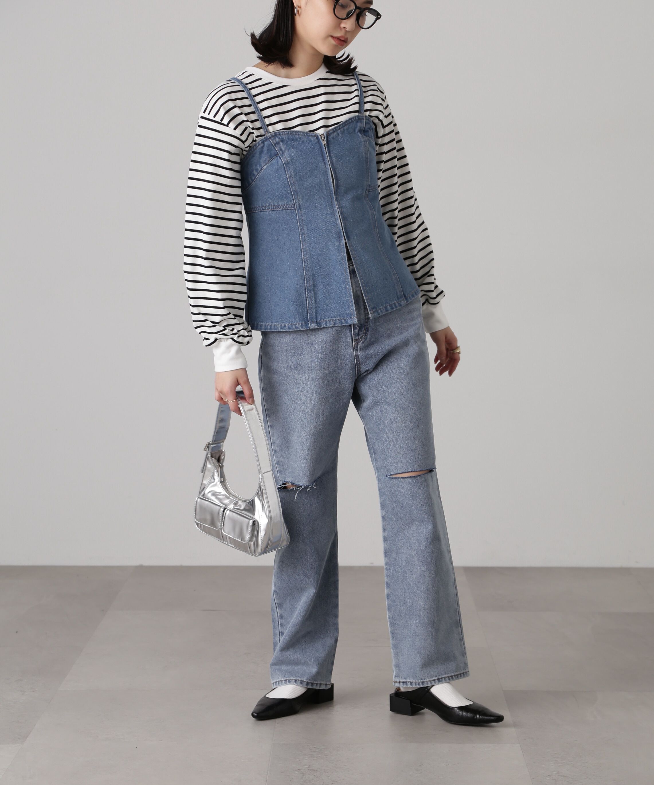  「フロントジップデニムキャミビスチェ」|シャツ・ブラウス|