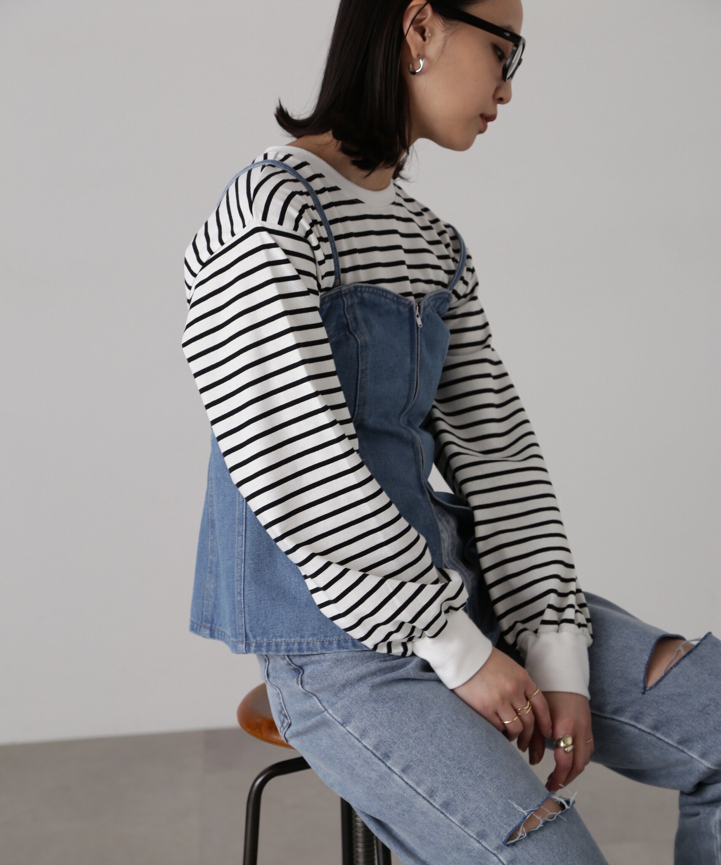  「フロントジップデニムキャミビスチェ」|シャツ・ブラウス|