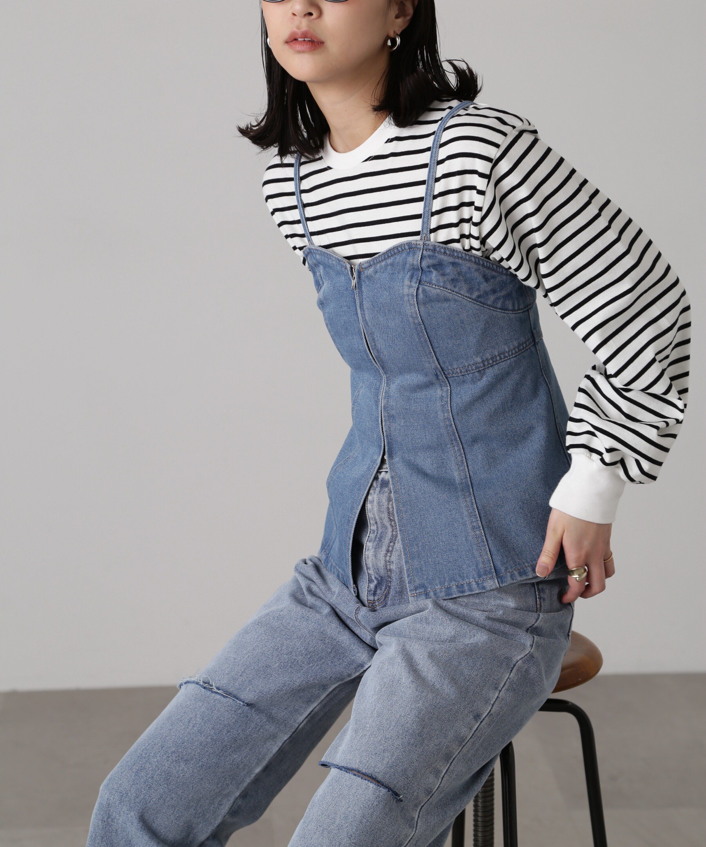  「フロントジップデニムキャミビスチェ」|シャツ・ブラウス|