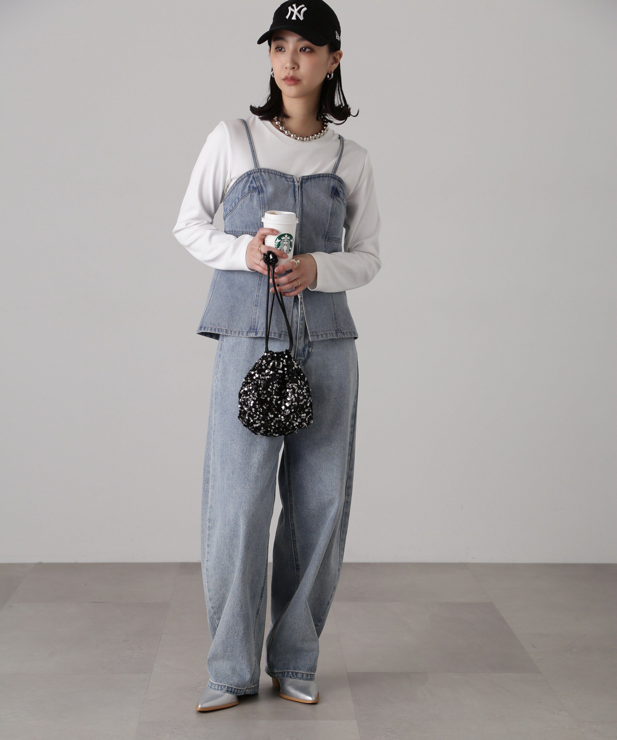  「フロントジップデニムキャミビスチェ」|シャツ・ブラウス|