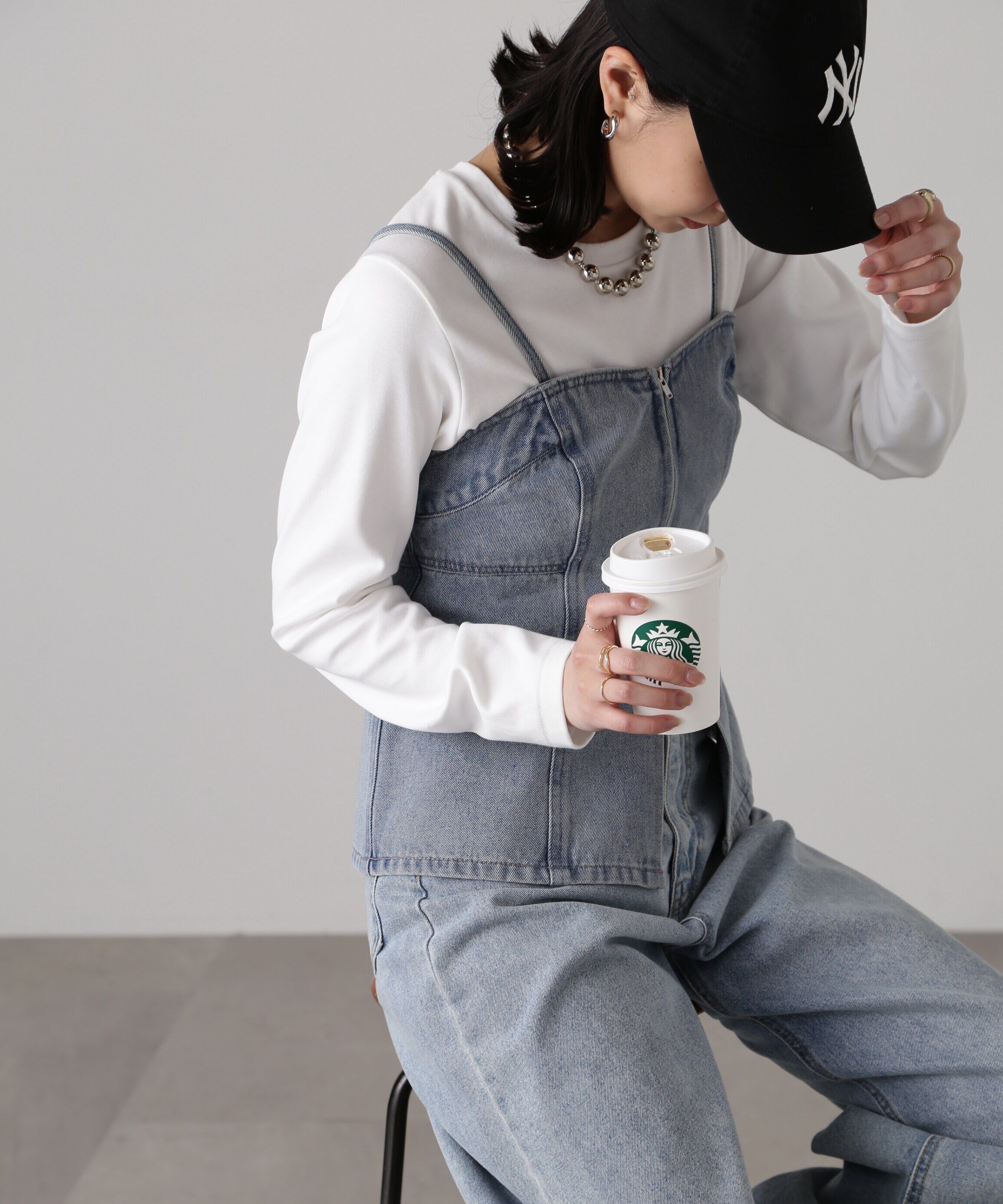  「フロントジップデニムキャミビスチェ」|シャツ・ブラウス|