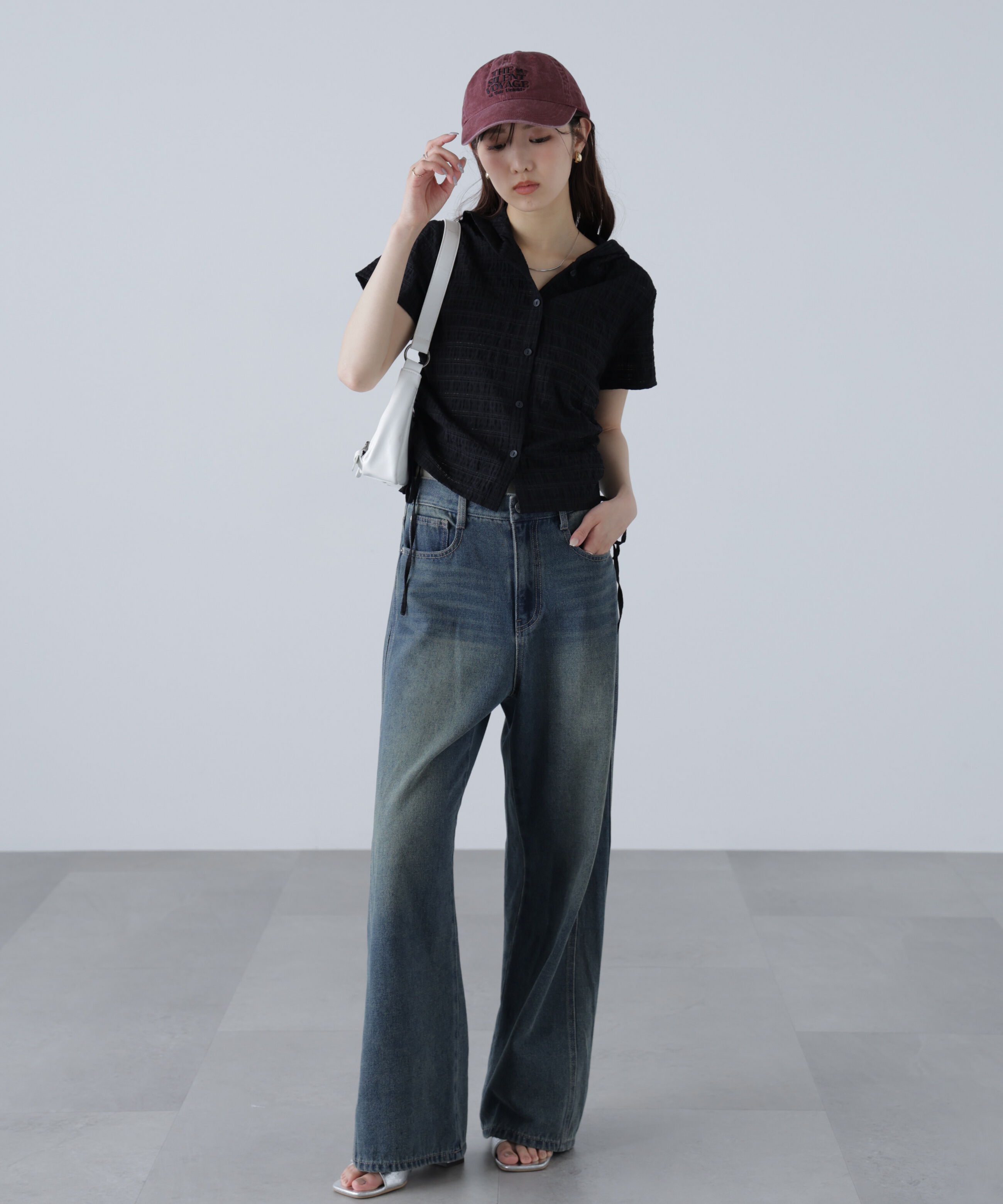  「シアーチェック短丈フードブラウス」|シャツ・ブラウス|