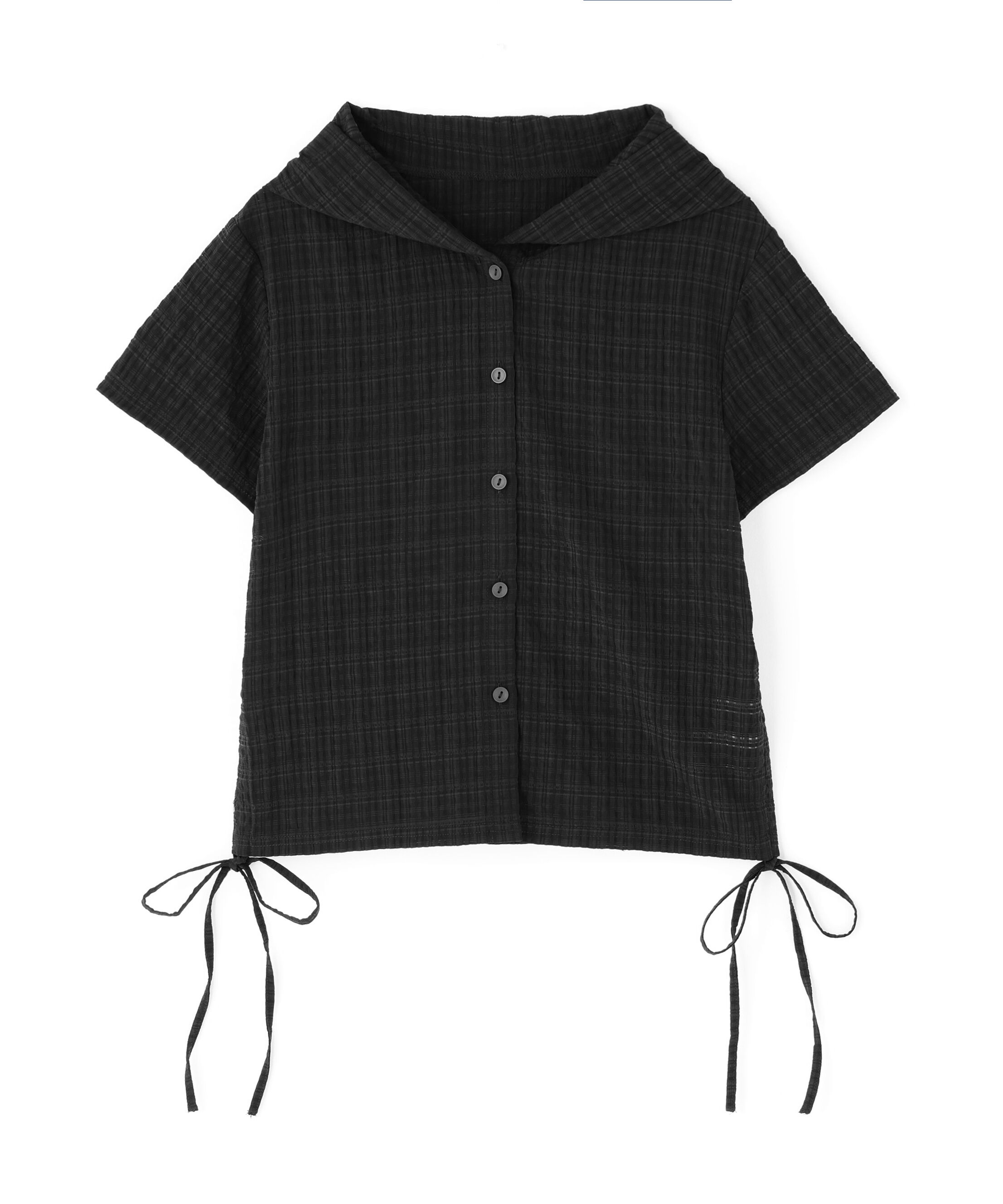  「シアーチェック短丈フードブラウス」|シャツ・ブラウス|