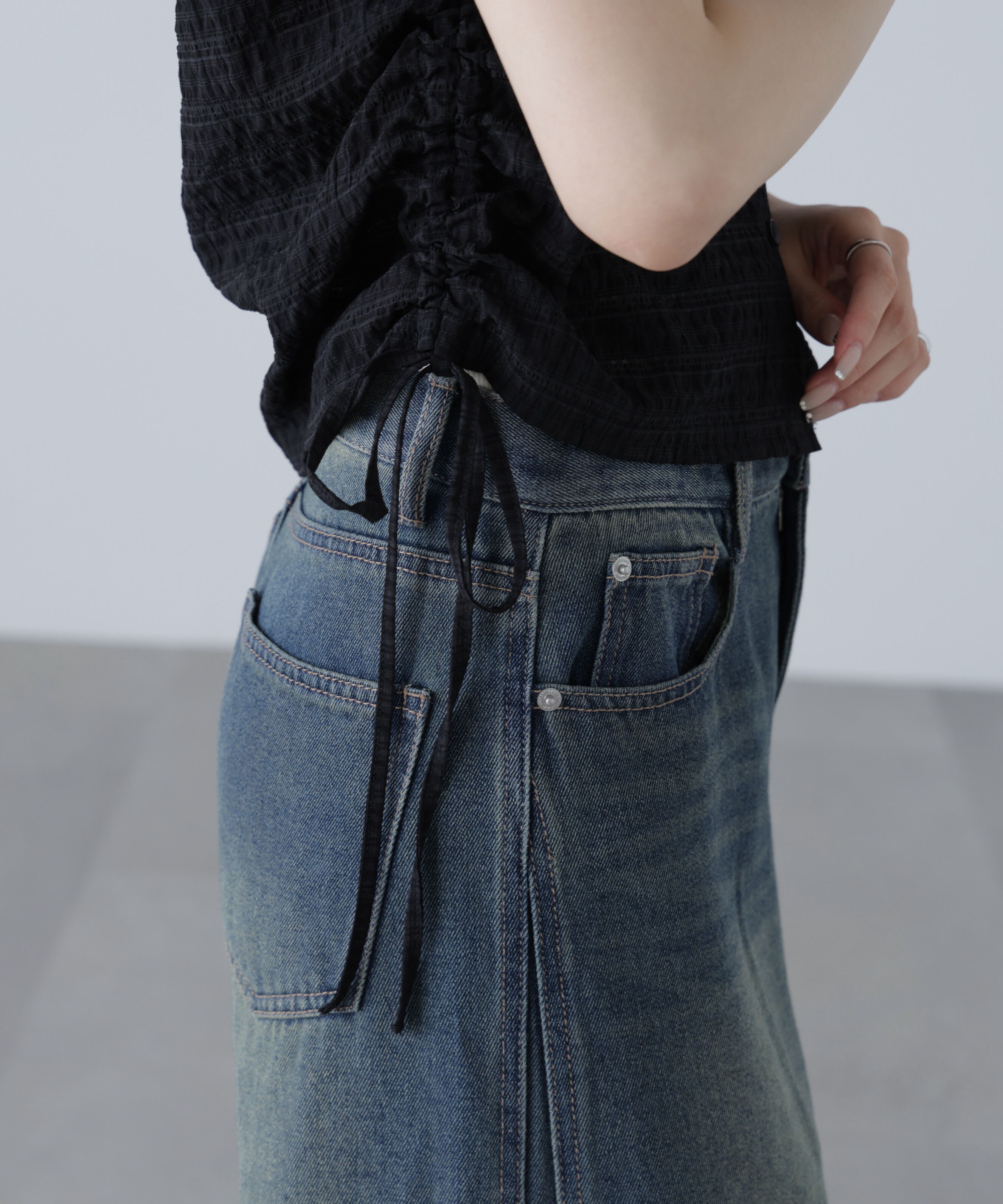  「シアーチェック短丈フードブラウス」|シャツ・ブラウス|