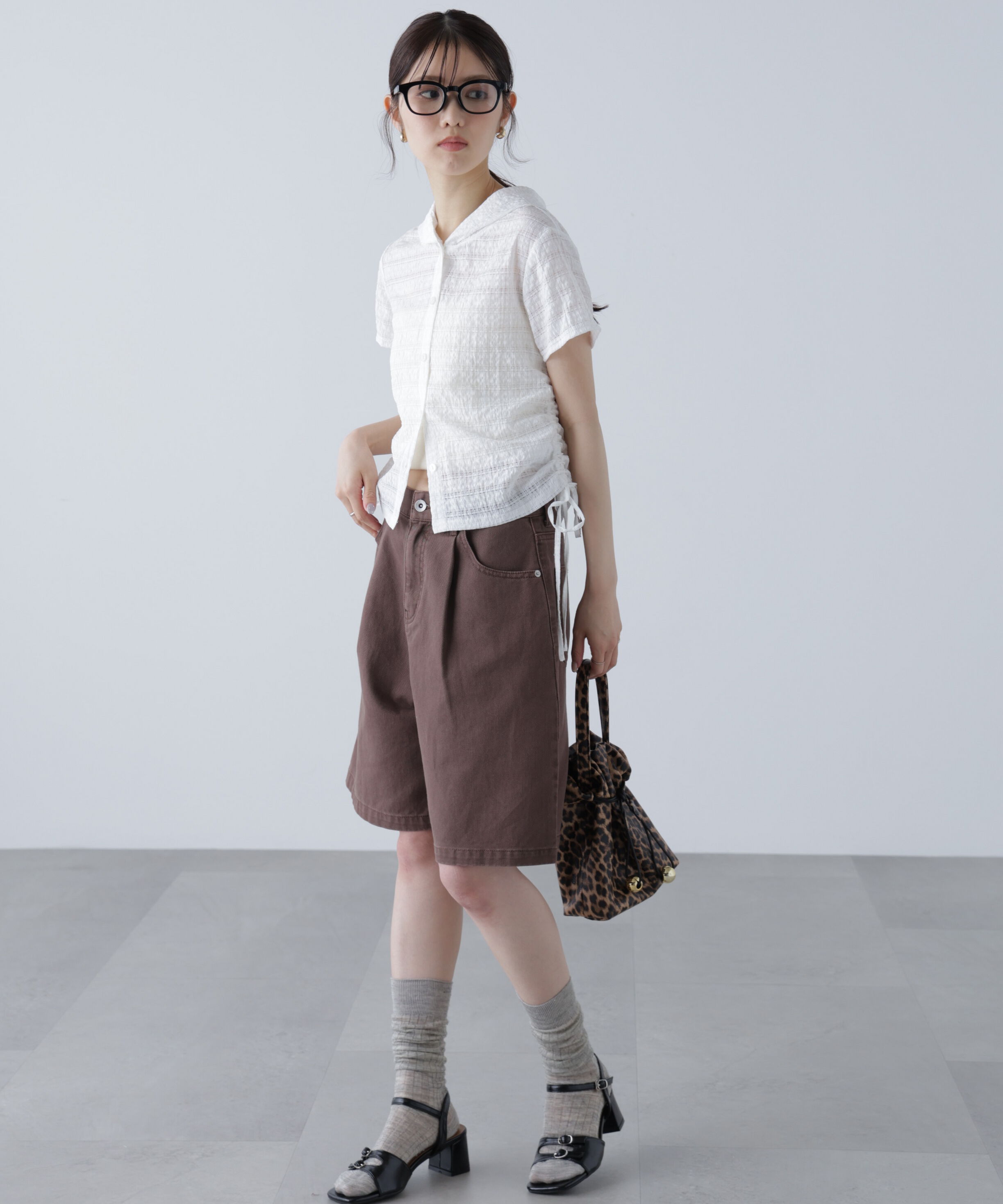  「シアーチェック短丈フードブラウス」|シャツ・ブラウス|