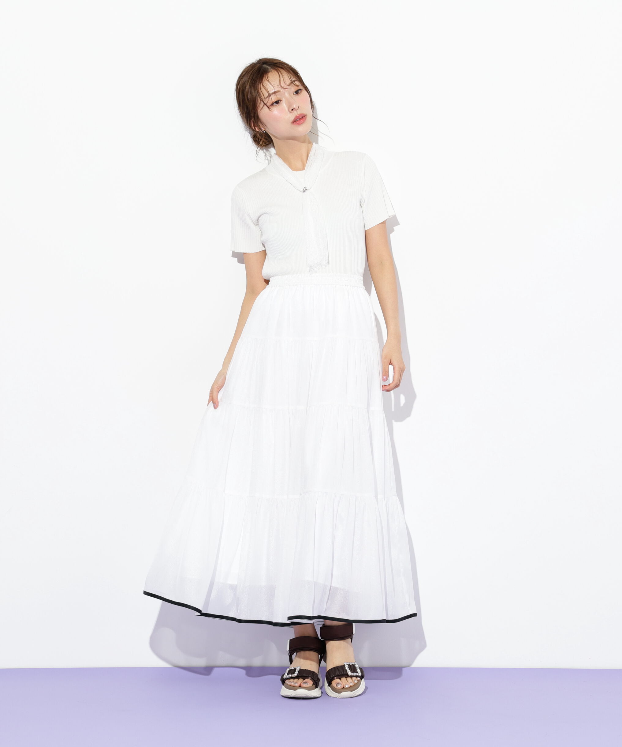  「レーススカーフ付ニットトップス」|ニット・セーター|