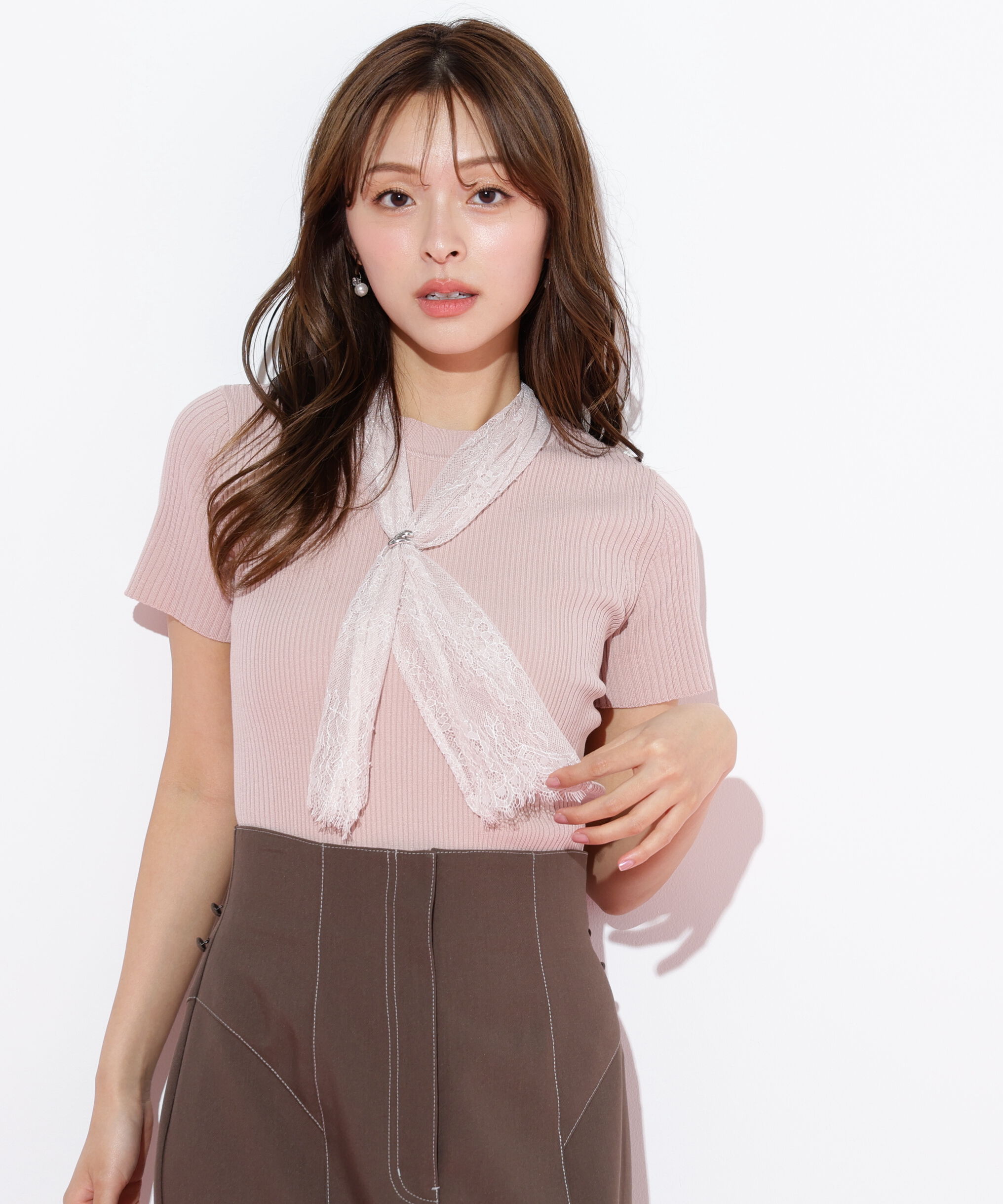  「レーススカーフ付ニットトップス」|ニット・セーター|