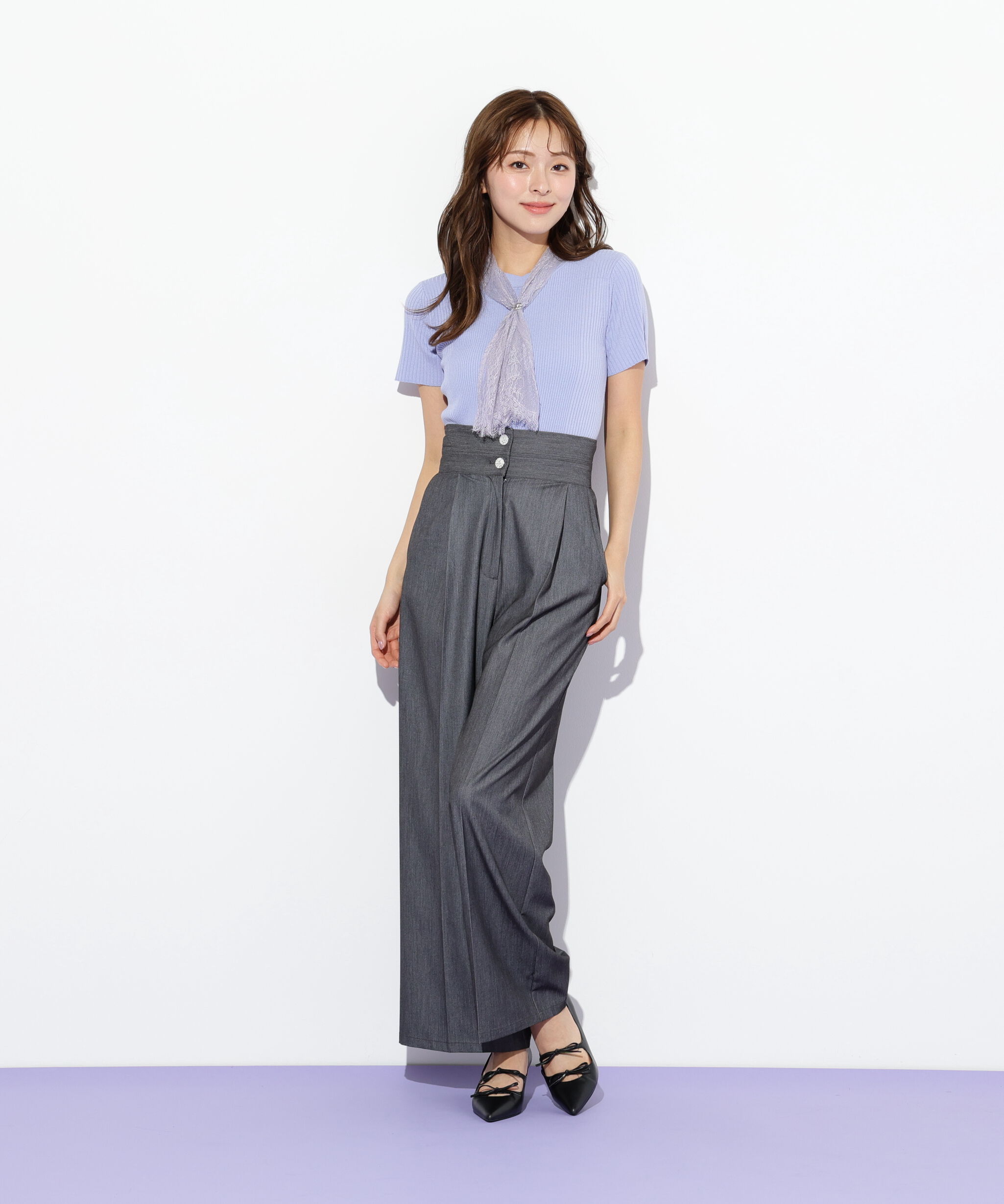  「レーススカーフ付ニットトップス」|ニット・セーター|