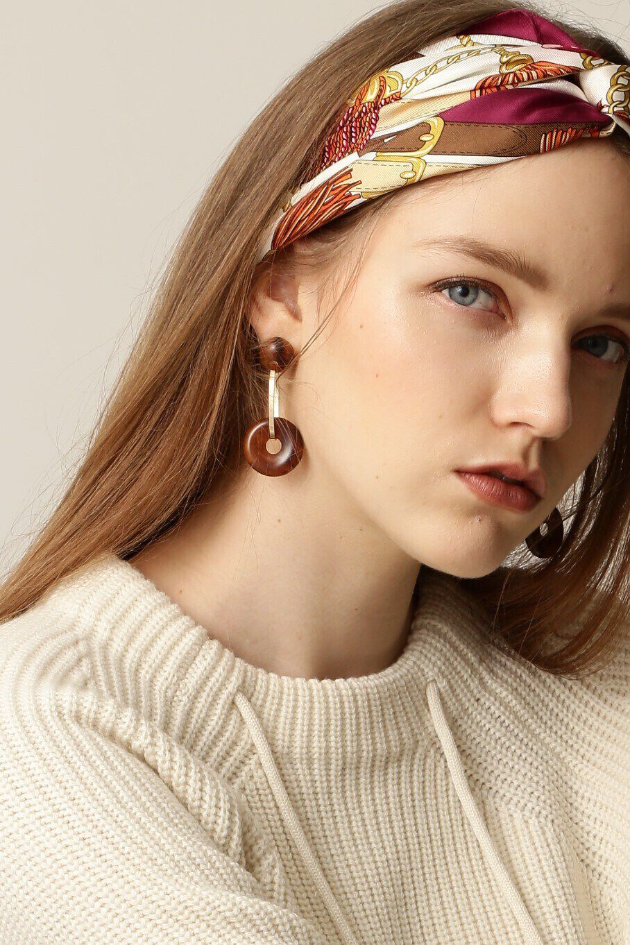  「ダブルリングドロップピアス」|その他|ブラウン