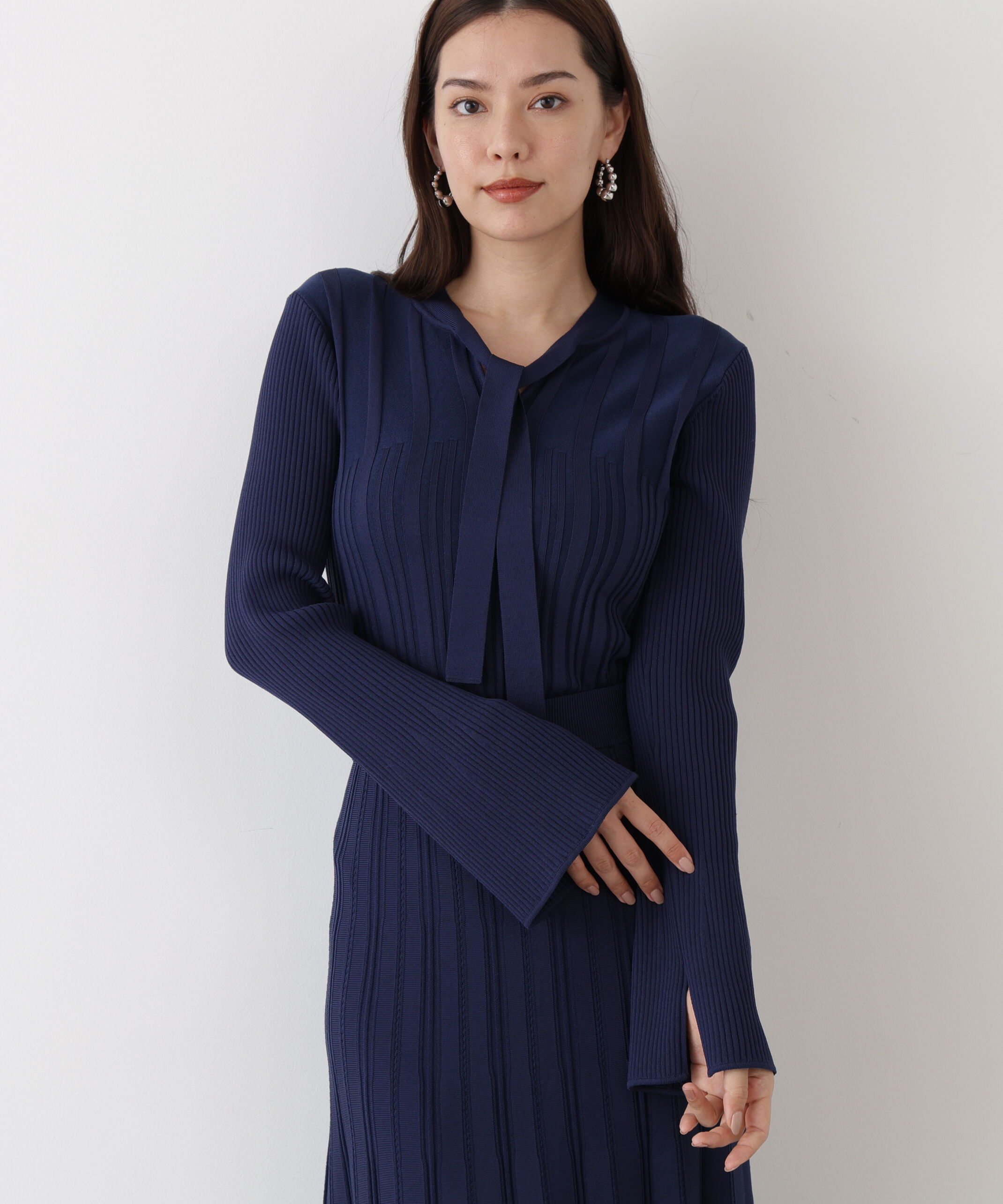  「◆ベルスリーブボウタイニットプルオーバー」|ニット・セーター|ネイビー