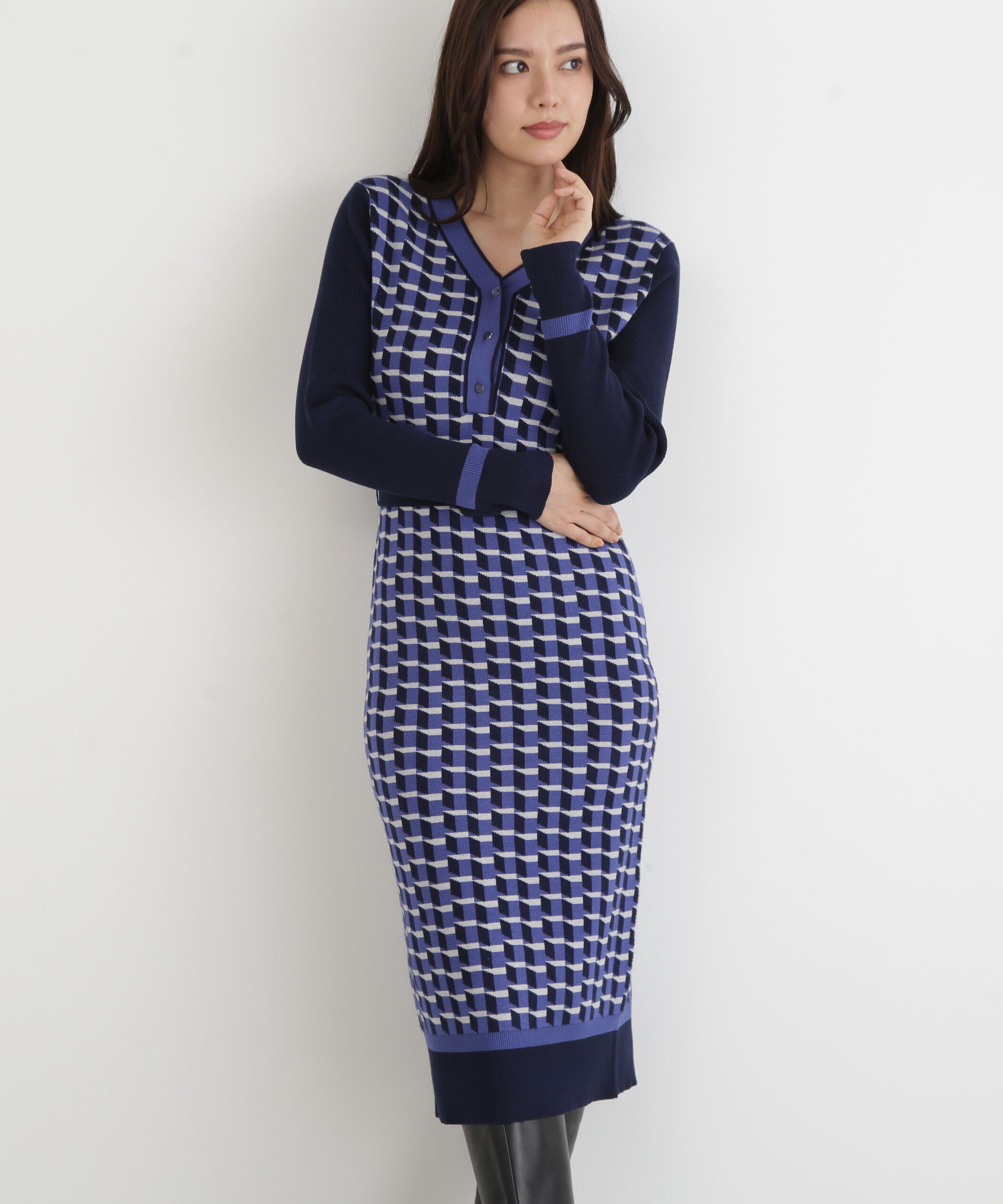  「◆ジオメトリックジャガードニットワンピース」|ワンピース|