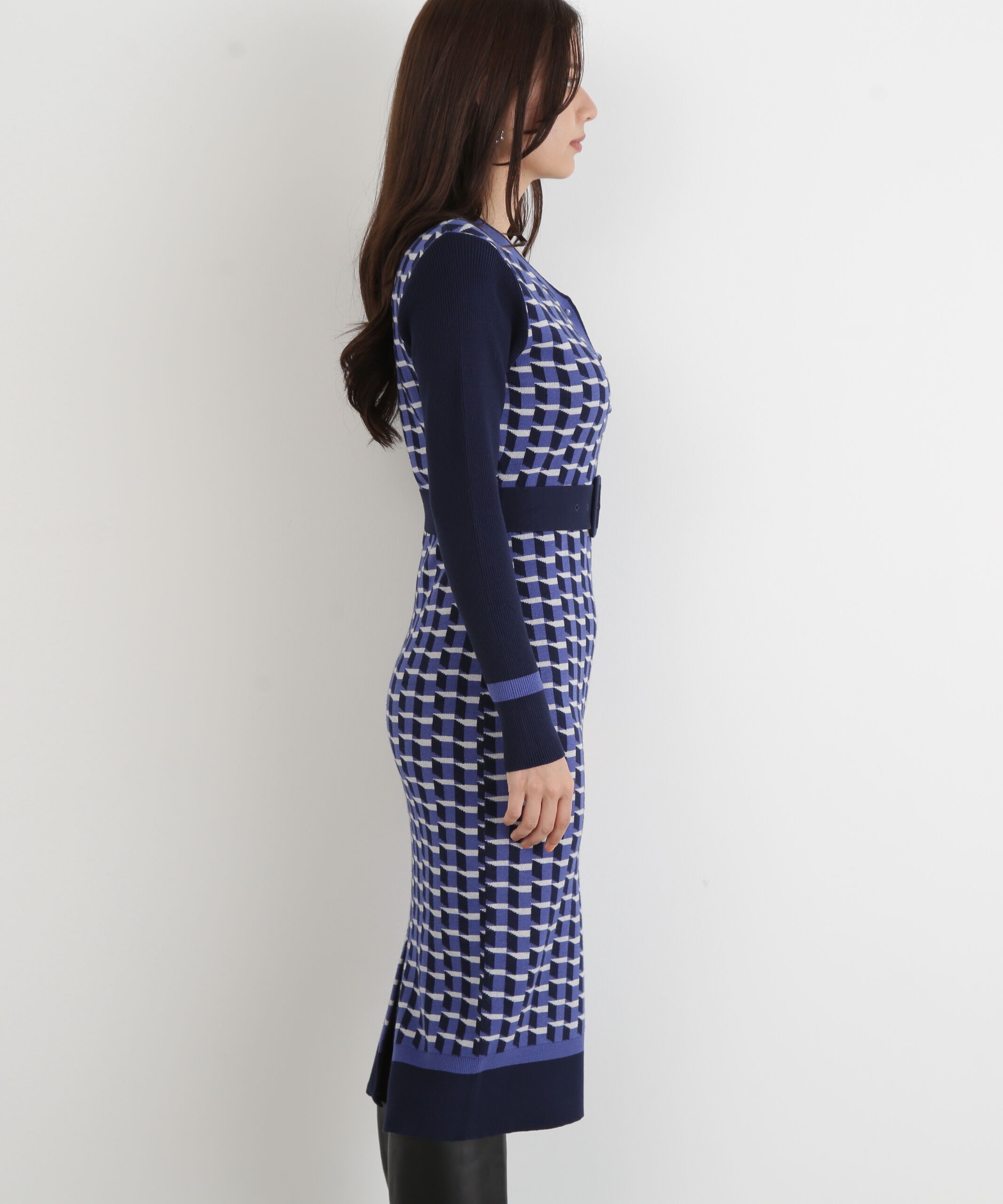  「◆ジオメトリックジャガードニットワンピース」|ワンピース|