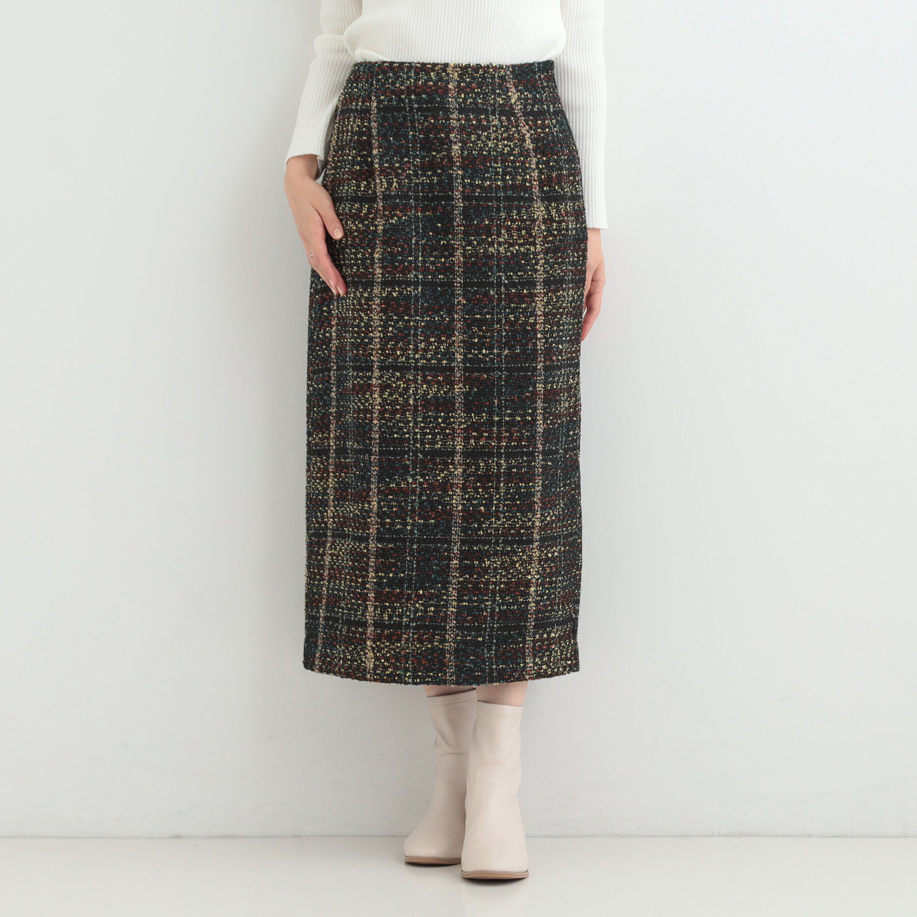 SHOO･LA･RUE「【S-LL】きれいめにもカジュアルにも ラメツイード ナロースカート」|スカート|