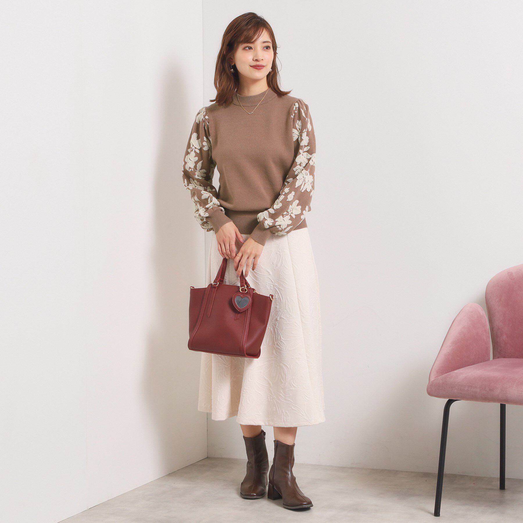 ITS&rsquo;DEMO「【手洗い可】花柄ジャカード袖ニット」|ニット・セーター|