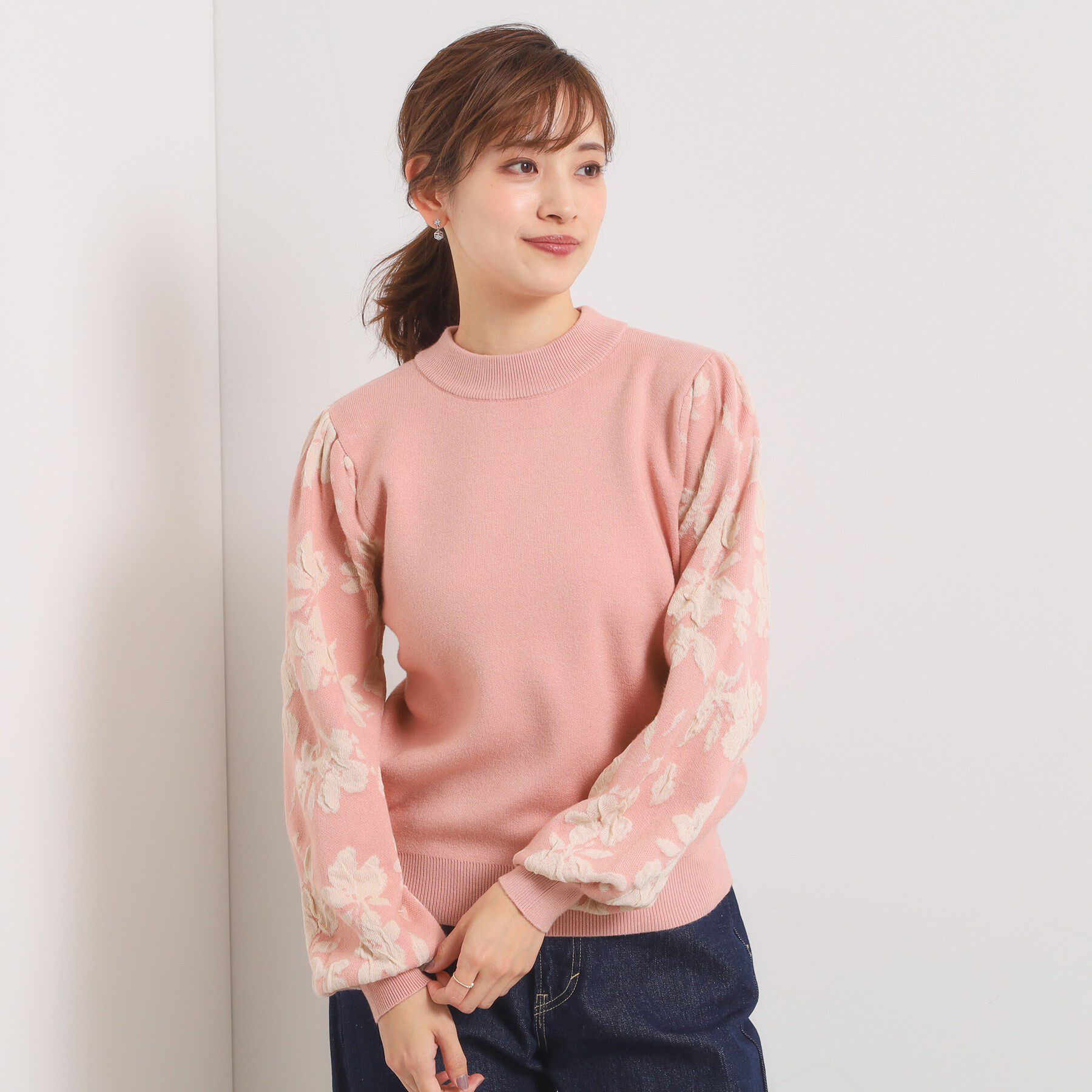 ITS&rsquo;DEMO「【手洗い可】花柄ジャカード袖ニット」|ニット・セーター|