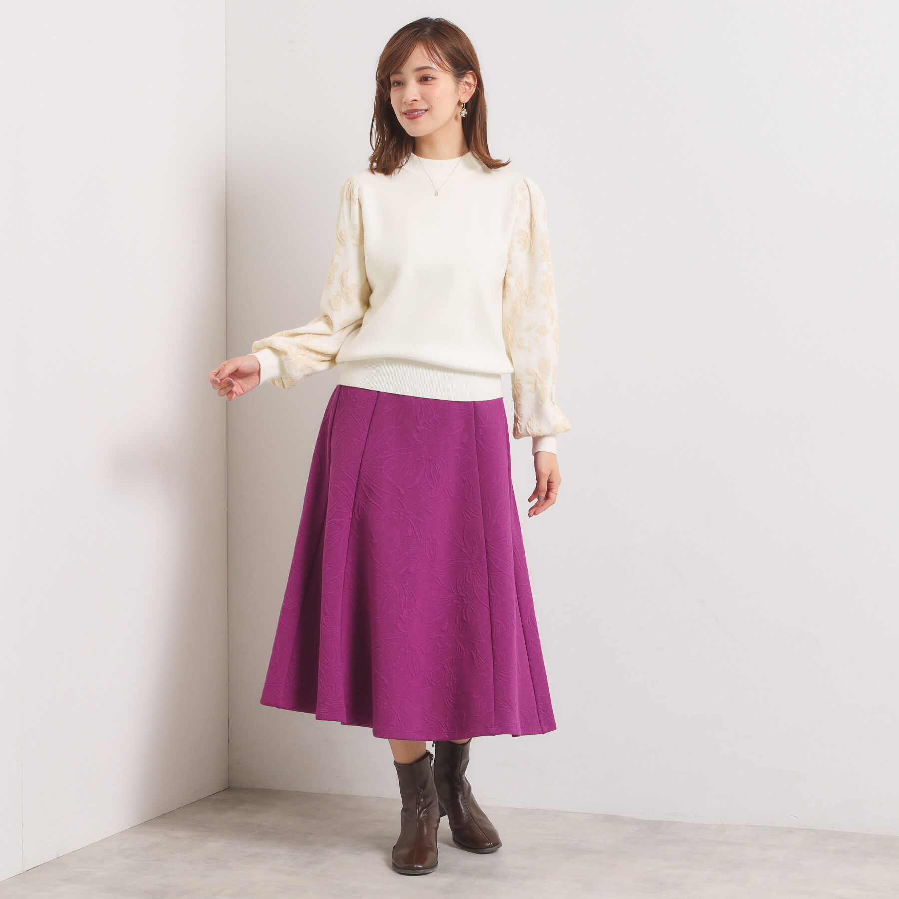 ITS&rsquo;DEMO「【手洗い可】花柄ジャカード袖ニット」|ニット・セーター|