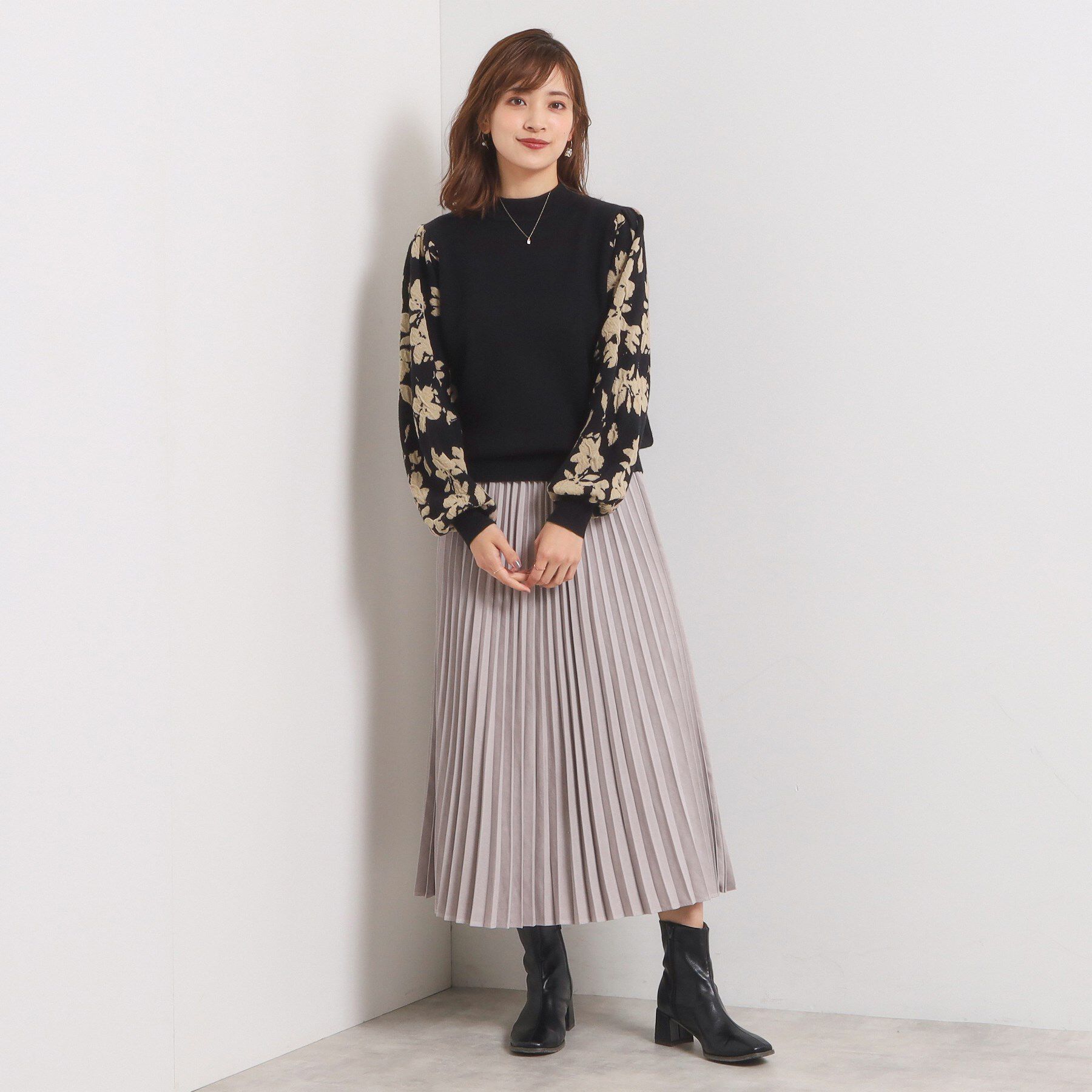 ITS&rsquo;DEMO「【手洗い可】花柄ジャカード袖ニット」|ニット・セーター|