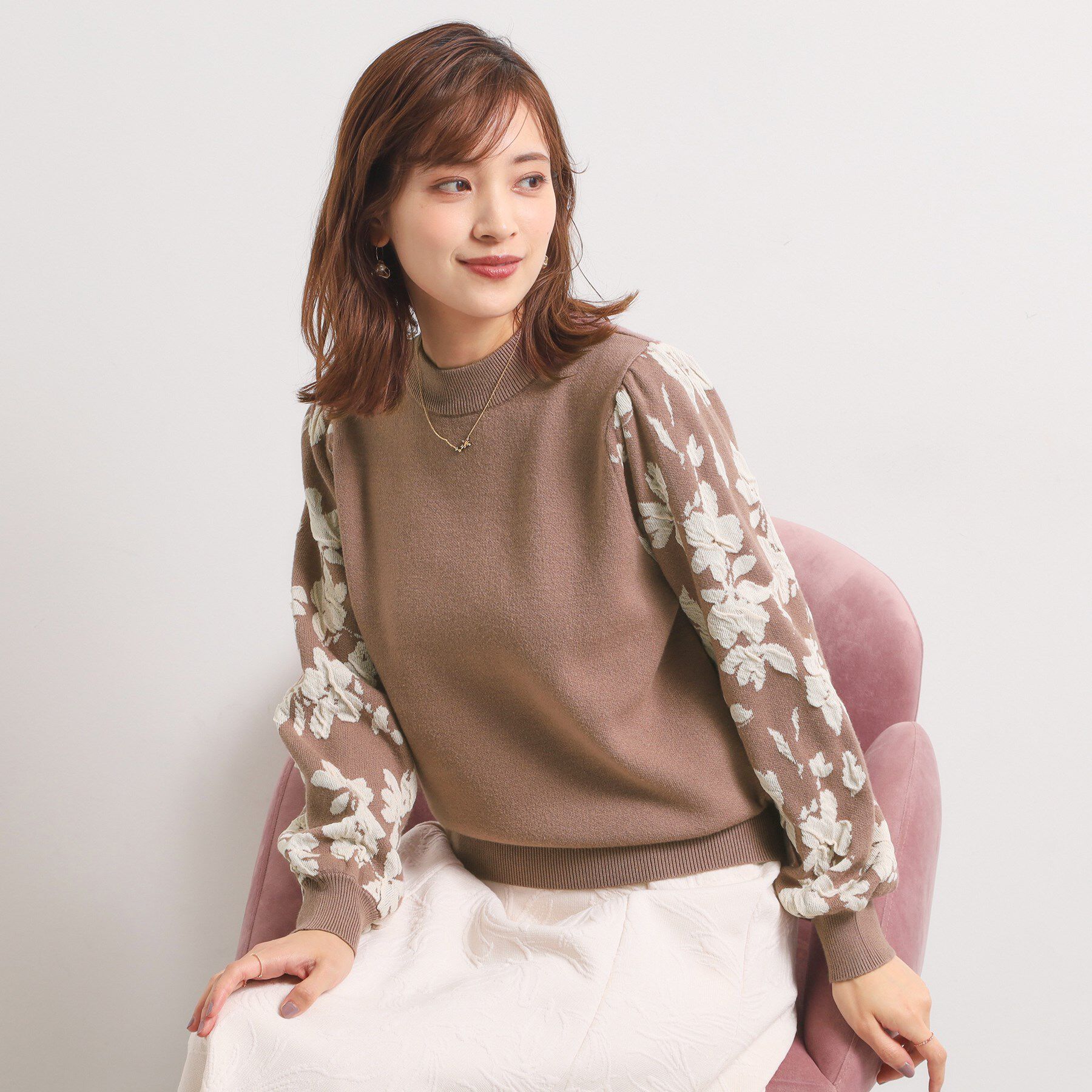 ITS&rsquo;DEMO「【手洗い可】花柄ジャカード袖ニット」|ニット・セーター|