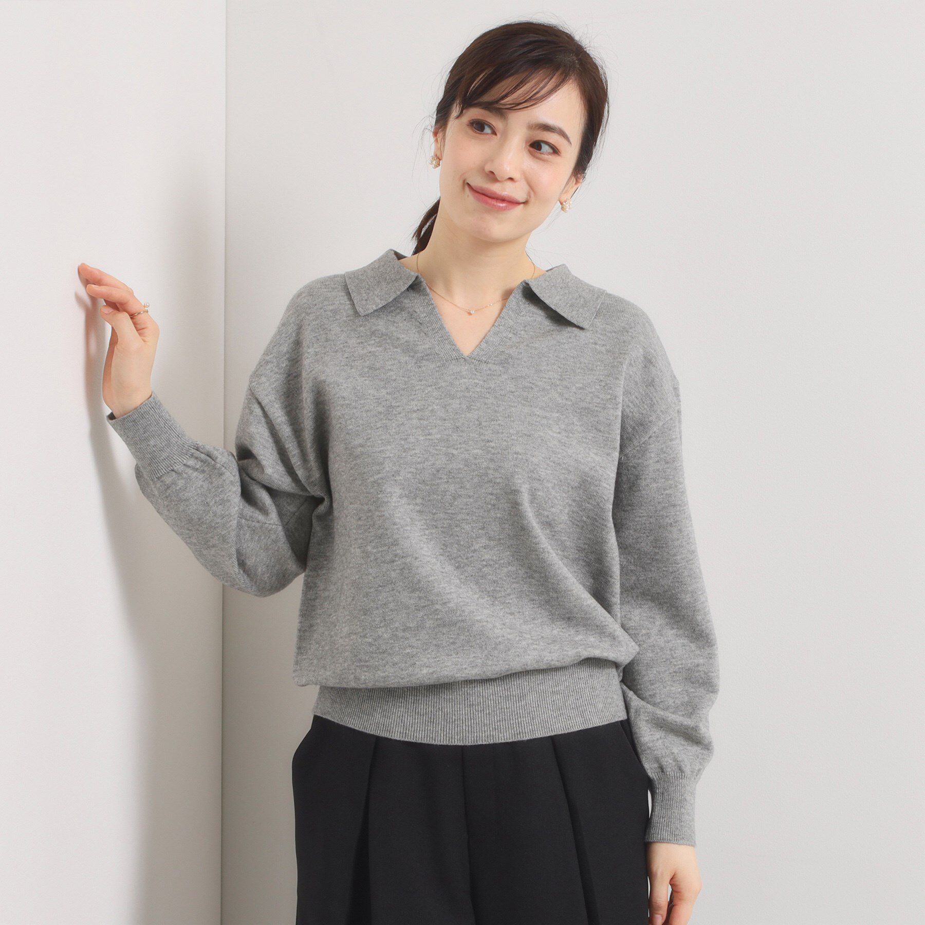 ITS&rsquo;DEMO「【手洗い可】襟付きニット」|ニット・セーター|グレー(012)