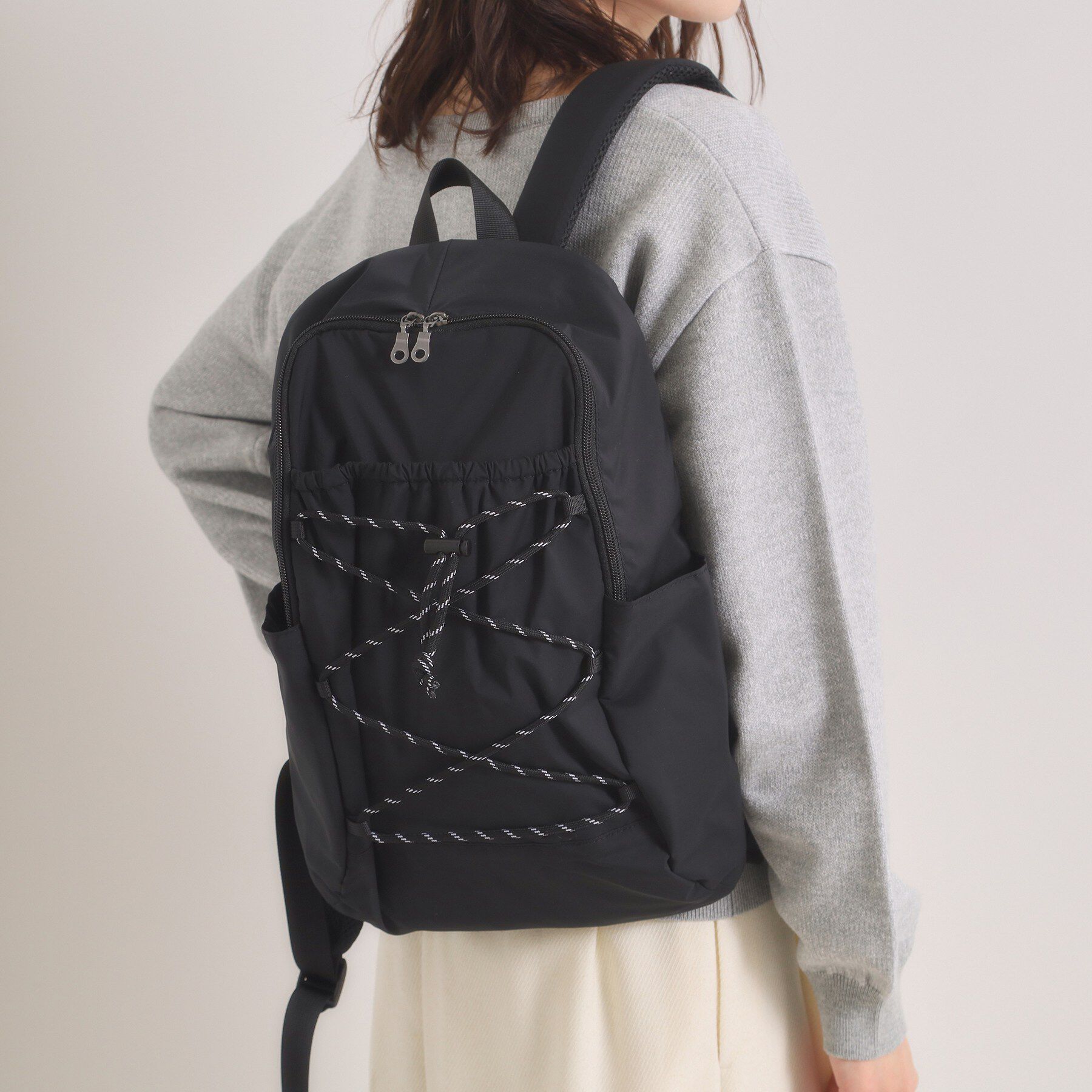 ITS&rsquo;DEMO「【8ポケット】撥水レースアップリュック」|リュック|ブラック(019)