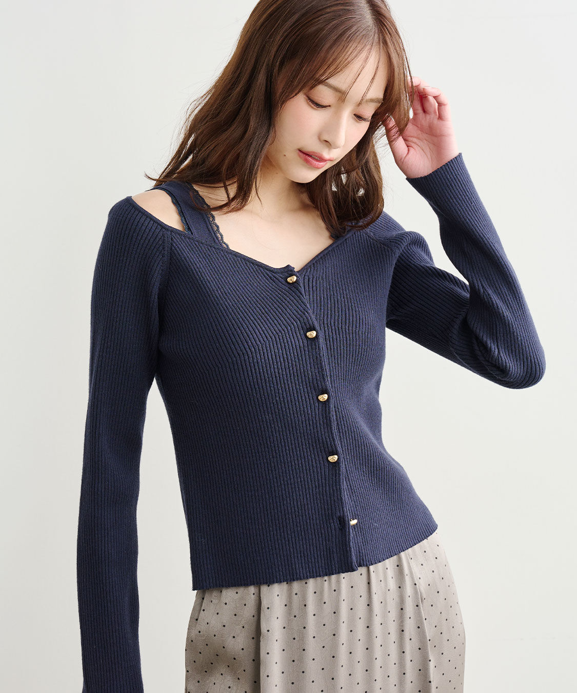 COCO DEAL「Vネックリブニットカーディガン」|ニット・セーター|