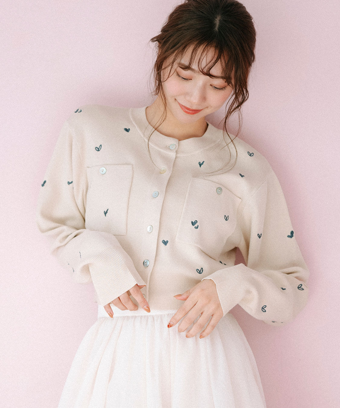 COCO DEAL「小花/ハート刺繍ニットカーディガン」|ニット・セーター|