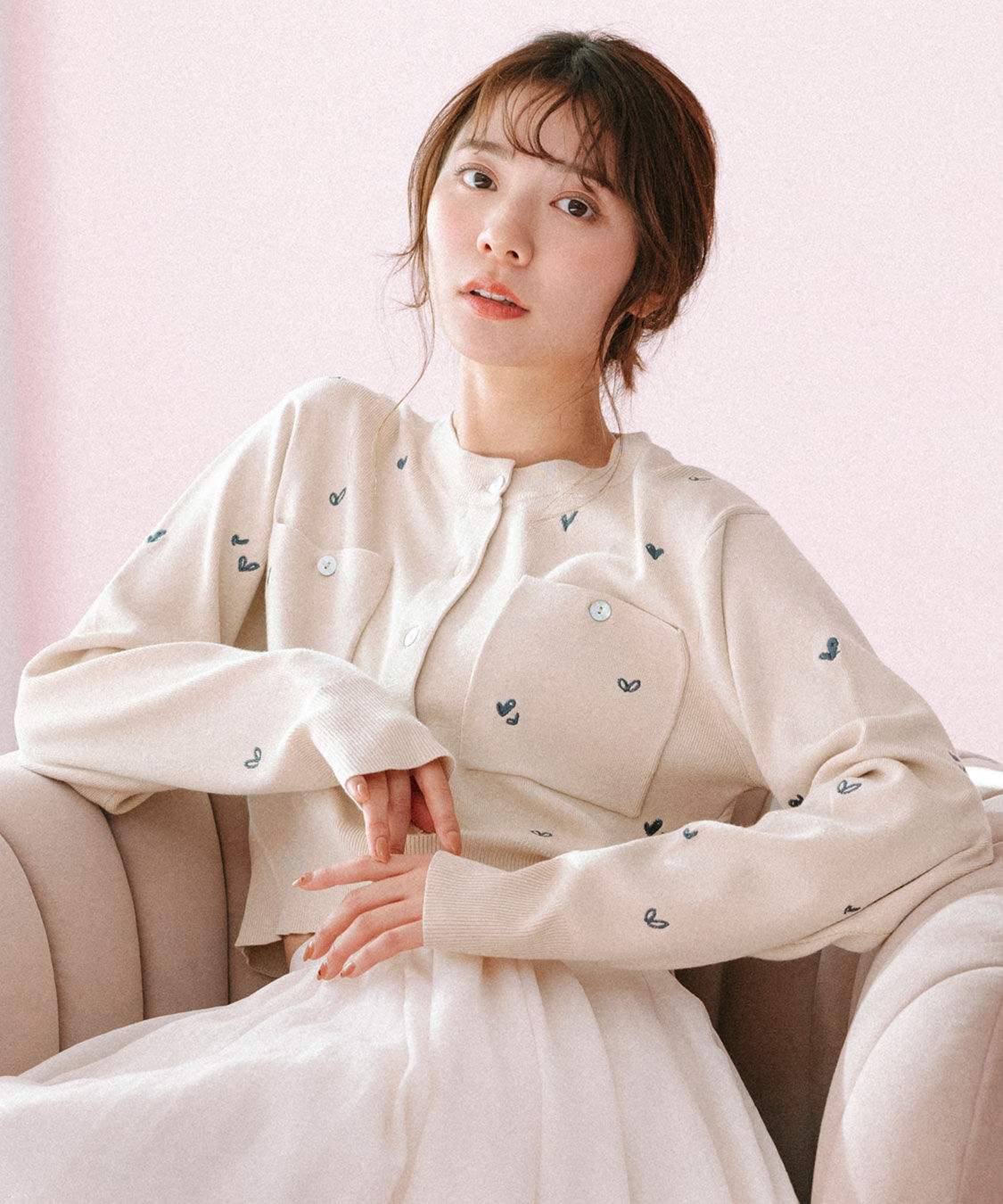 COCO DEAL「小花/ハート刺繍ニットカーディガン」|ニット・セーター|