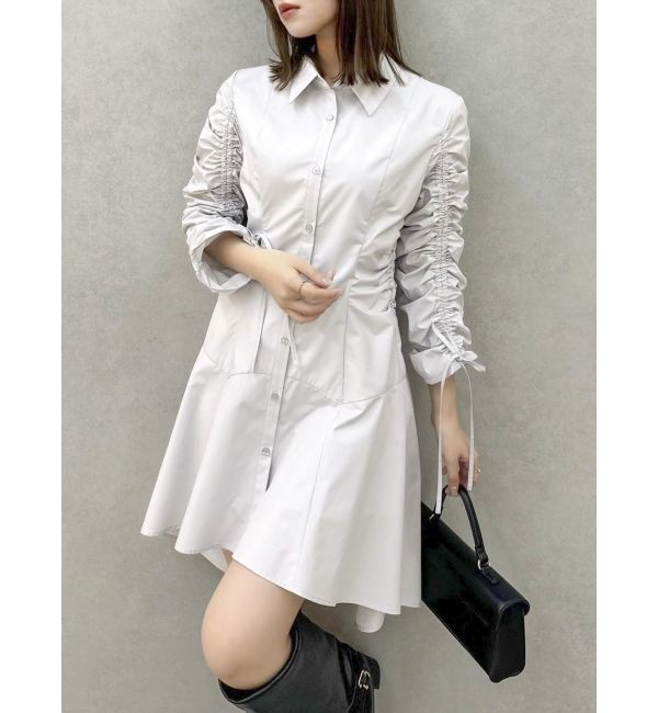 dazzlin「ギャザースリーブイレヘムシャツワンピース」|ワンピース|グレー