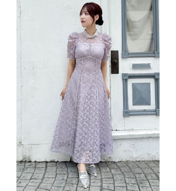 dazzlin「ネックツイスト刺繍レースドレス」|ドレス|
