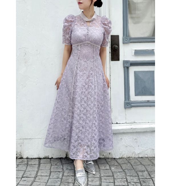 dazzlin「ネックツイスト刺繍レースドレス」|ドレス|ラベンダー