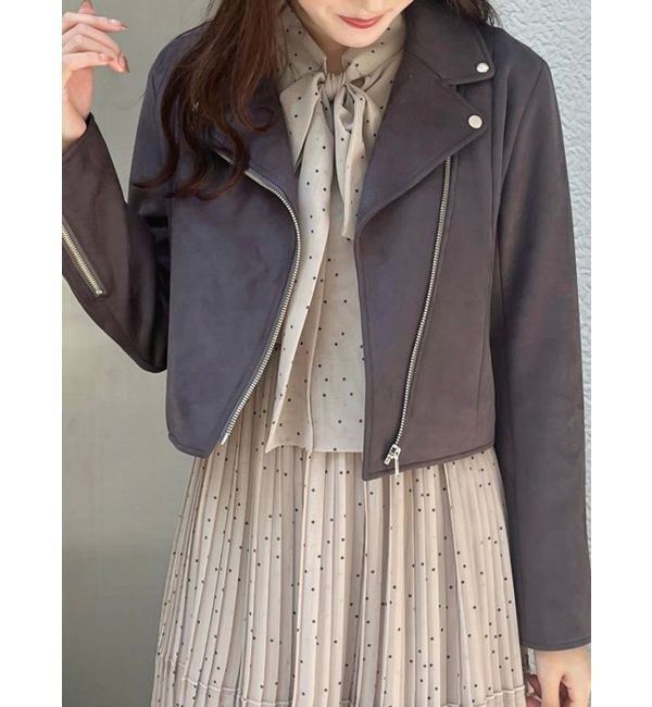 MERCURYDUO「フェイクスエードコンパクトライダースジャケット」|ライダースジャケット|チャコールグレー