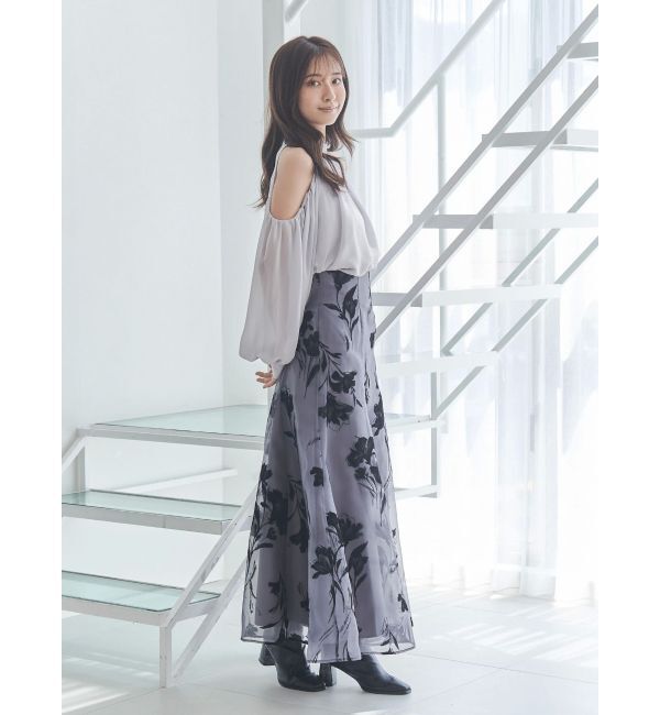 MERCURYDUO「フロッキープリントフレアスカート」|スカート|