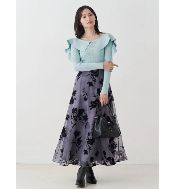 MERCURYDUO「フロッキープリントフレアスカート」|スカート|