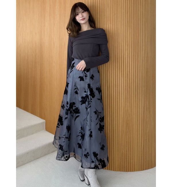 MERCURYDUO「フロッキープリントフレアスカート」|スカート|