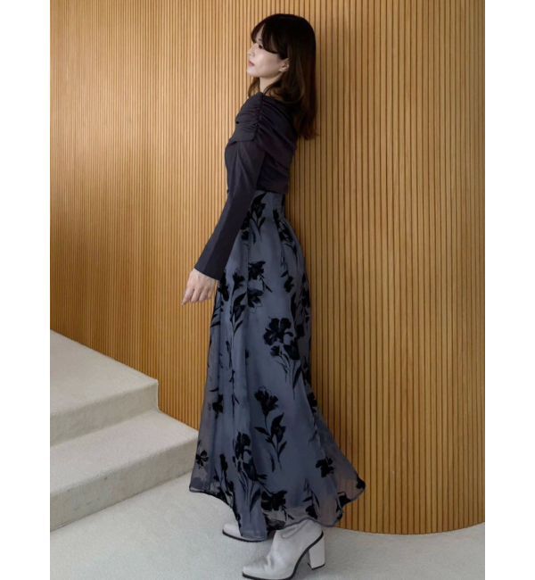 MERCURYDUO「フロッキープリントフレアスカート」|スカート|