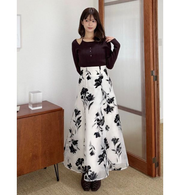 MERCURYDUO「フロッキープリントフレアスカート」|スカート|