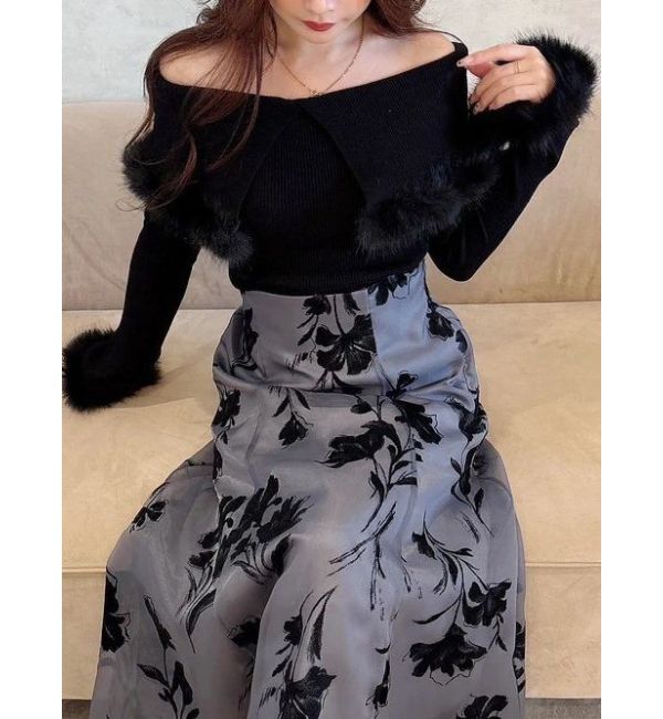 MERCURYDUO「フロッキープリントフレアスカート」|スカート|