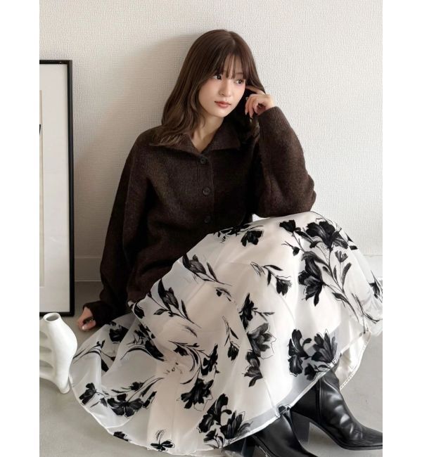 MERCURYDUO「フロッキープリントフレアスカート」|スカート|