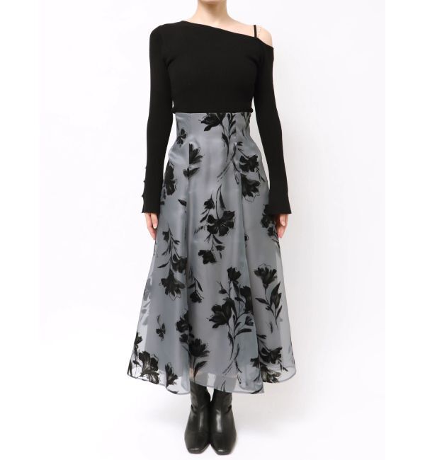 MERCURYDUO「フロッキープリントフレアスカート」|スカート|