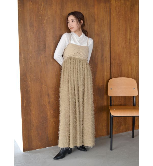 Ungrid「スパンコールデザインキャミワンピース」|ワンピース|ベージュ