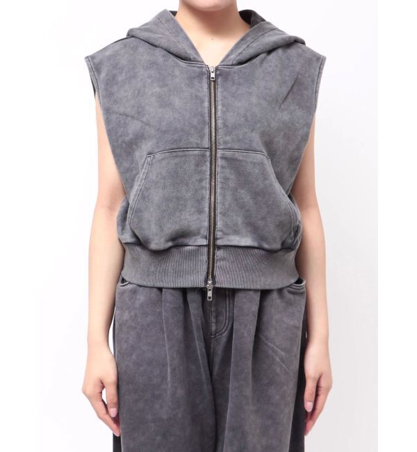 Ungrid「ヴィンテージウォッシュジップノースリパーカー」|パーカー|