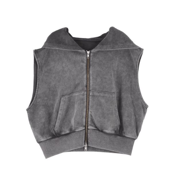 Ungrid「ヴィンテージウォッシュジップノースリパーカー」|パーカー|