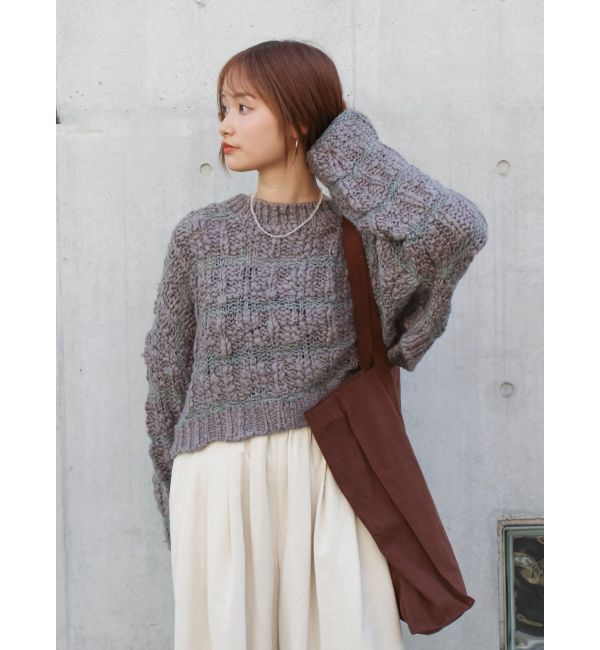 Ungrid「透かし編みデザインショートニット」|ニット・セーター|