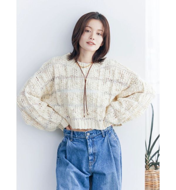 Ungrid「透かし編みデザインショートニット」|ニット・セーター|