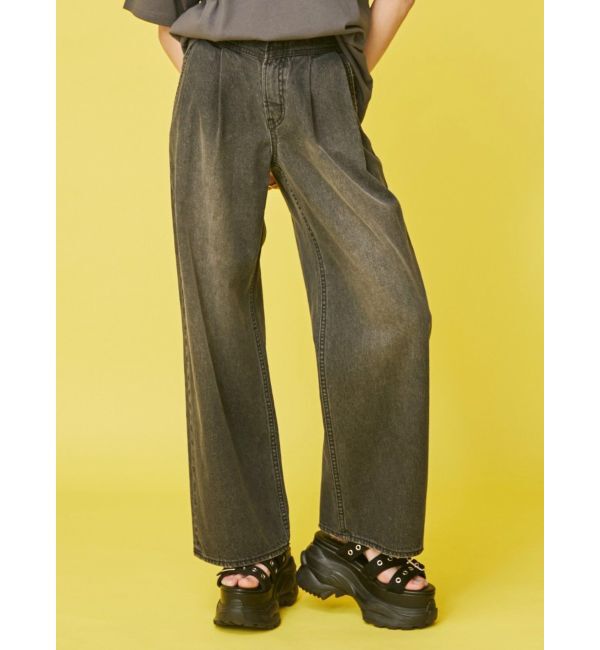 EVRIS「ウエストタックボリュームデニムパンツ」|デニム|ブラック