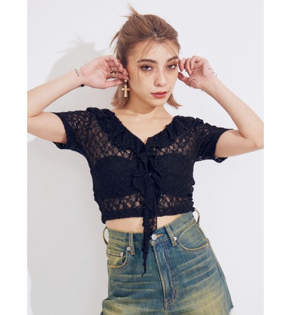 EVRIS「チョーカーレーストップス」|Tシャツ・カットソー|ブラック