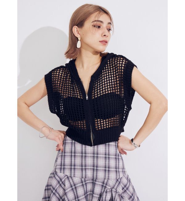 EVRIS「メッシュジップアップニットベスト」|ニット・セーター|