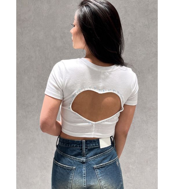 GYDA「BACK OPEN bijou heartトップス」|Tシャツ・カットソー|