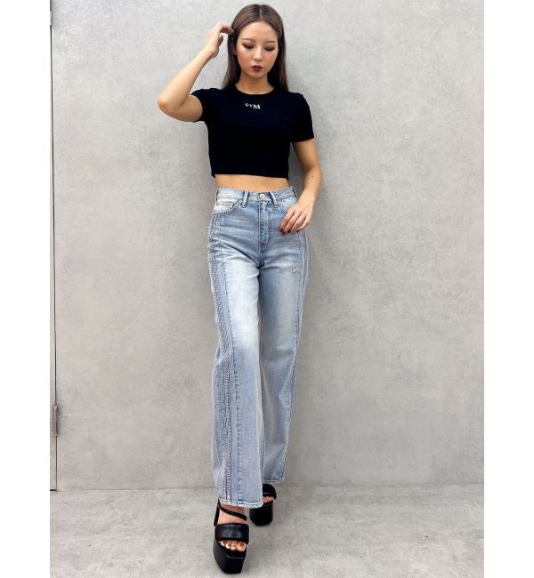 GYDA「BACK OPEN bijou heartトップス」|Tシャツ・カットソー|